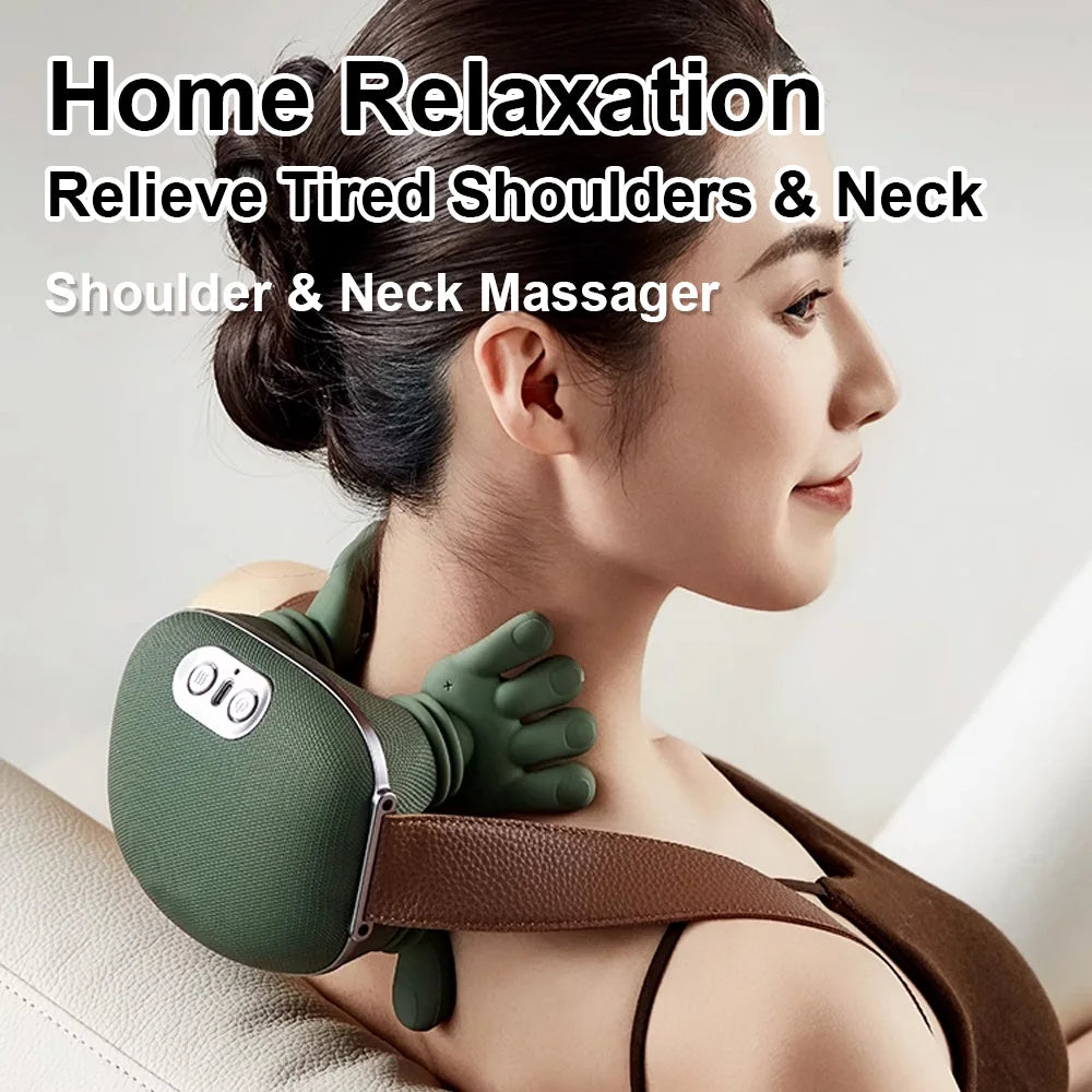 Finger Pressure Neck Massager Heated Back and Shoulder Massager Electric Kneading Neck Deep Massage Muscle Relief Fatigue Relax