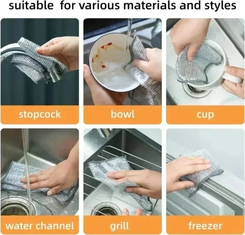 5/20pcs Wire Cleaning Cloth Double-sided Thickened Metal Silver Wire Rags Kitchen Dish Pot Washdishing Cloths Towel Clean Tools