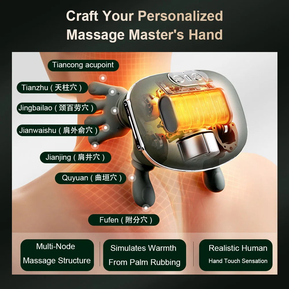 Finger Pressure Neck Massager Heated Back and Shoulder Massager Electric Kneading Neck Deep Massage Muscle Relief Fatigue Relax