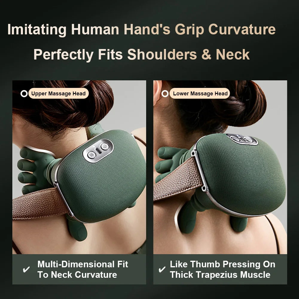 Finger Pressure Neck Massager Heated Back and Shoulder Massager Electric Kneading Neck Deep Massage Muscle Relief Fatigue Relax