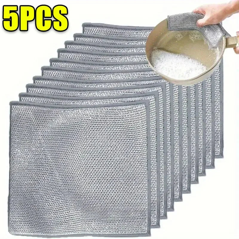 5/20pcs Wire Cleaning Cloth Double-sided Thickened Metal Silver Wire Rags Kitchen Dish Pot Washdishing Cloths Towel Clean Tools
