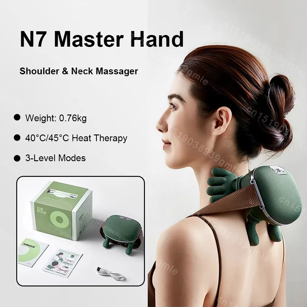 Finger Pressure Neck Massager Heated Back and Shoulder Massager Electric Kneading Neck Deep Massage Muscle Relief Fatigue Relax