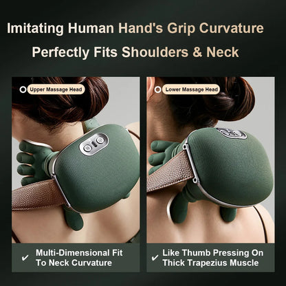 Finger Pressure Neck Massager Heated Back and Shoulder Massager Electric Kneading Neck Deep Massage Muscle Relief Fatigue Relax